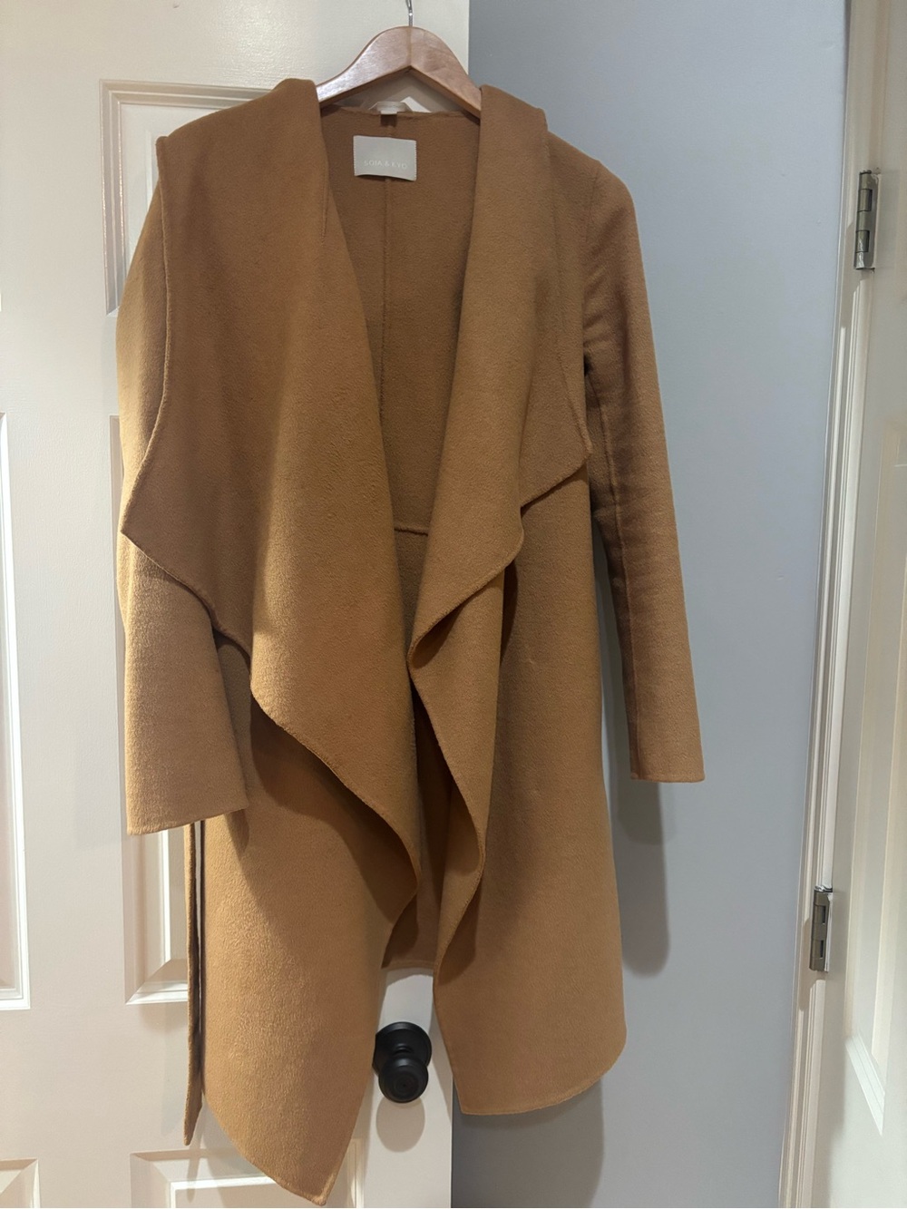 Soia & Kyo Camel Brown Open-Front Drape Cardigan Jacket with Hood